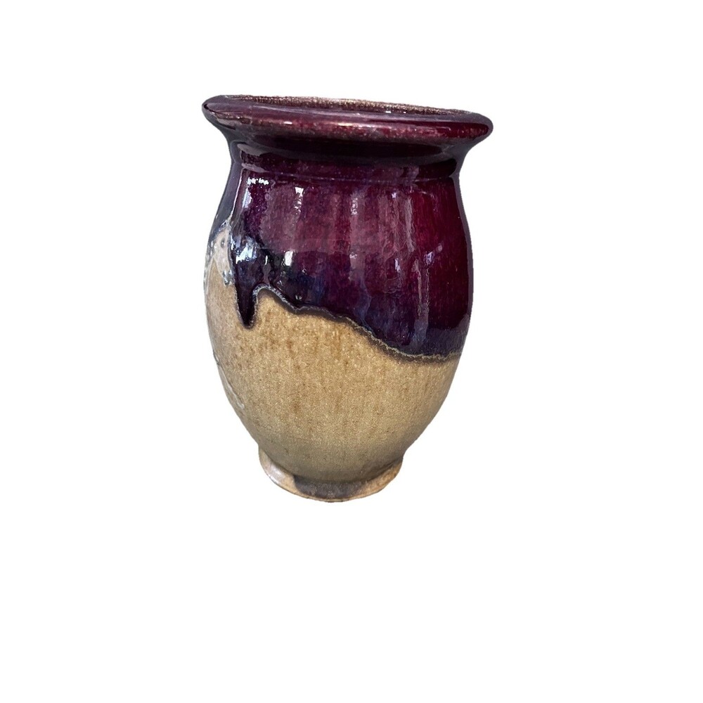 Pottery Vase Horse South Western Textured Glaze Glossy Matte 6.25" Burgundy - Picture 4 of 11